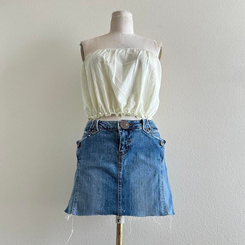 handmade  light green/yellow cotton strapless top  ❀